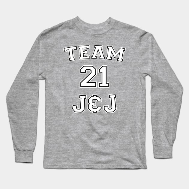 Vaccine pride: Team J&J (white college jersey typeface with black outline) Long Sleeve T-Shirt by Ofeefee